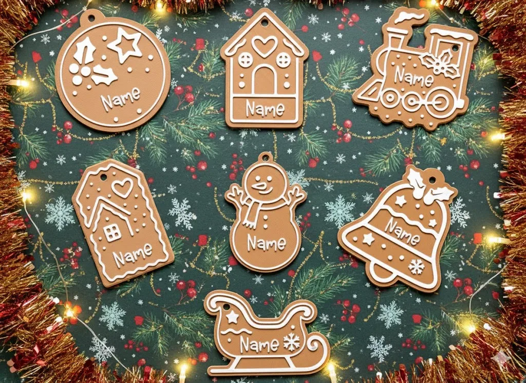 Personalised Gingerbread Christmas Decorations 🍪🎄 – 3D Printed Ornaments (7 Designs!)